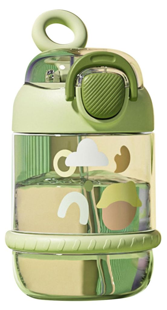 Grüne Kinder-Trinkflasche, 450 ml, auslaufsicher, bruchfest, tragbar, mit Strohhalm, ideal für Zuhause, Schule und Reisen