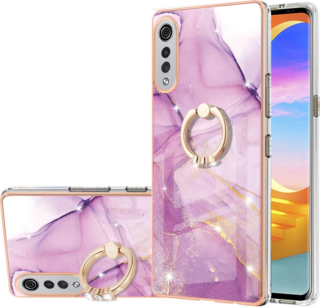 LG Velvet 5G Marmor Handyhülle mit 360 Grad Ring Ständer Ultra Dünn Soft TPU Bumper Anti-kratzt Schutzhülle für LG Velvet 5G Rosa