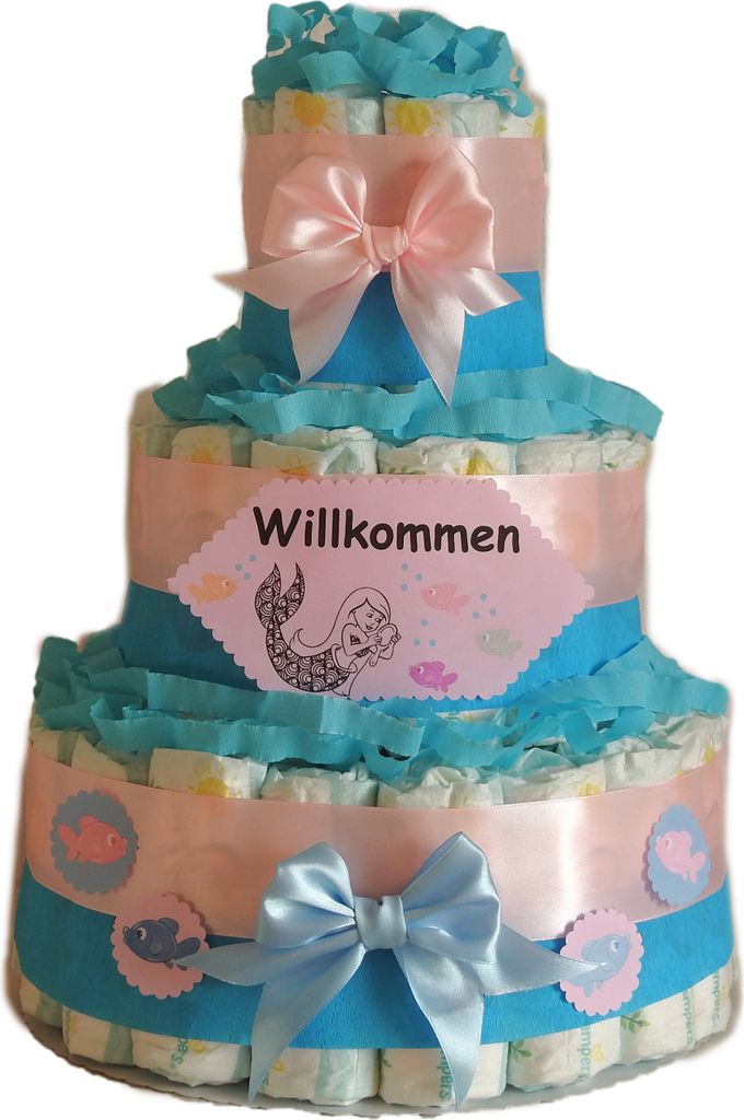 Windeltorte | Geschenk zur Geburt | Windelgeschenk für Mädchen | Meerjungfrau