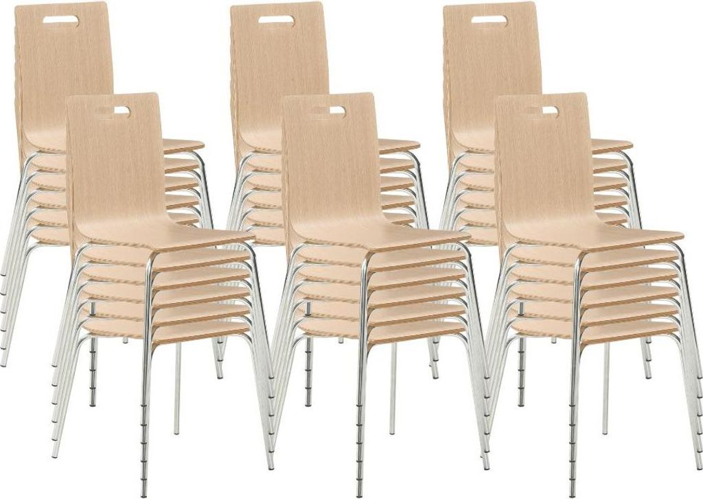 Besucherstuhl Oslo 50er Set | Sitzschale Eiche HPL | stapelbares Stahlgestell Konferenzstuhl
