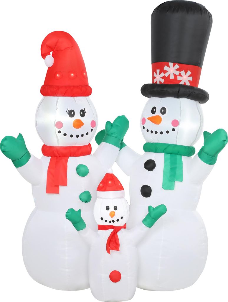 Aufblasbar Schneemann Familie, 1,8 m Weihnachtsdeko mit LED-Beleuchtung für Innen- und Außenbereich