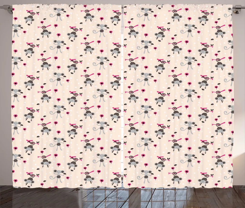 Rideau Décoratif pour Salon et Chambre - Motif Singes Amusant 280 x 225 cm