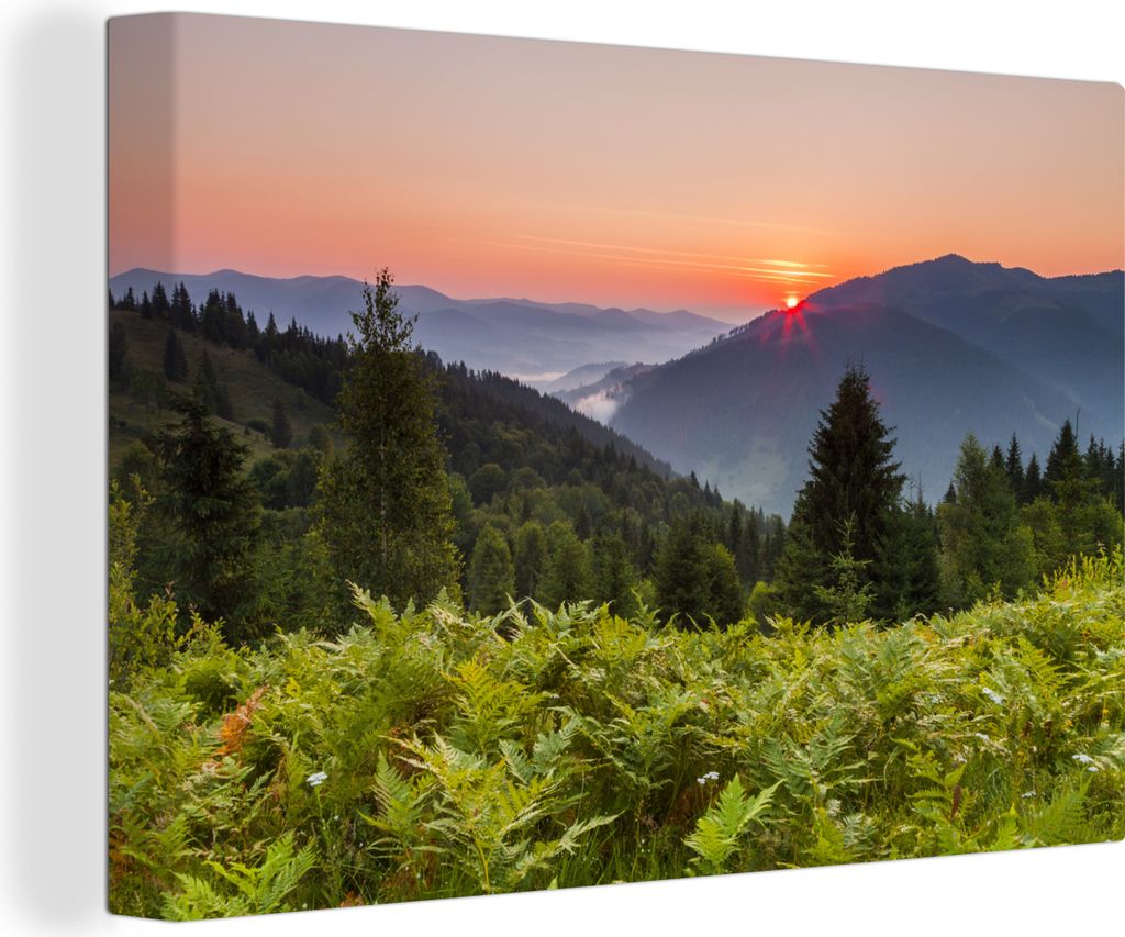 OneMillionCanvasses - Leinwandbilder - 140x90 cm, Sonnenuntergang im Karpaten-Nationalpark in der europäischen Ukraine, Wandbilder Kunstdruck Wa...
