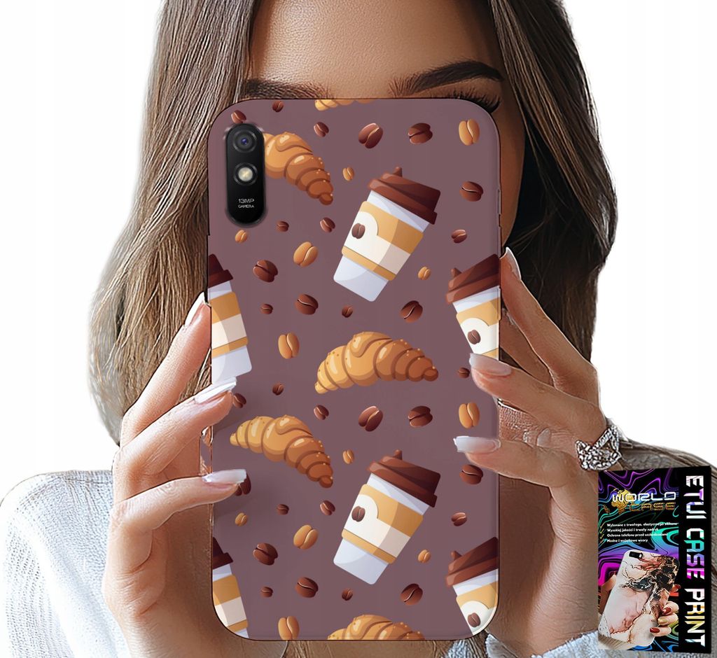 Gehäuse Für Xiaomi Redmi 9A - Gehäuse Mit Kaffee-Croissants Und Bohnen Im Hintergrund