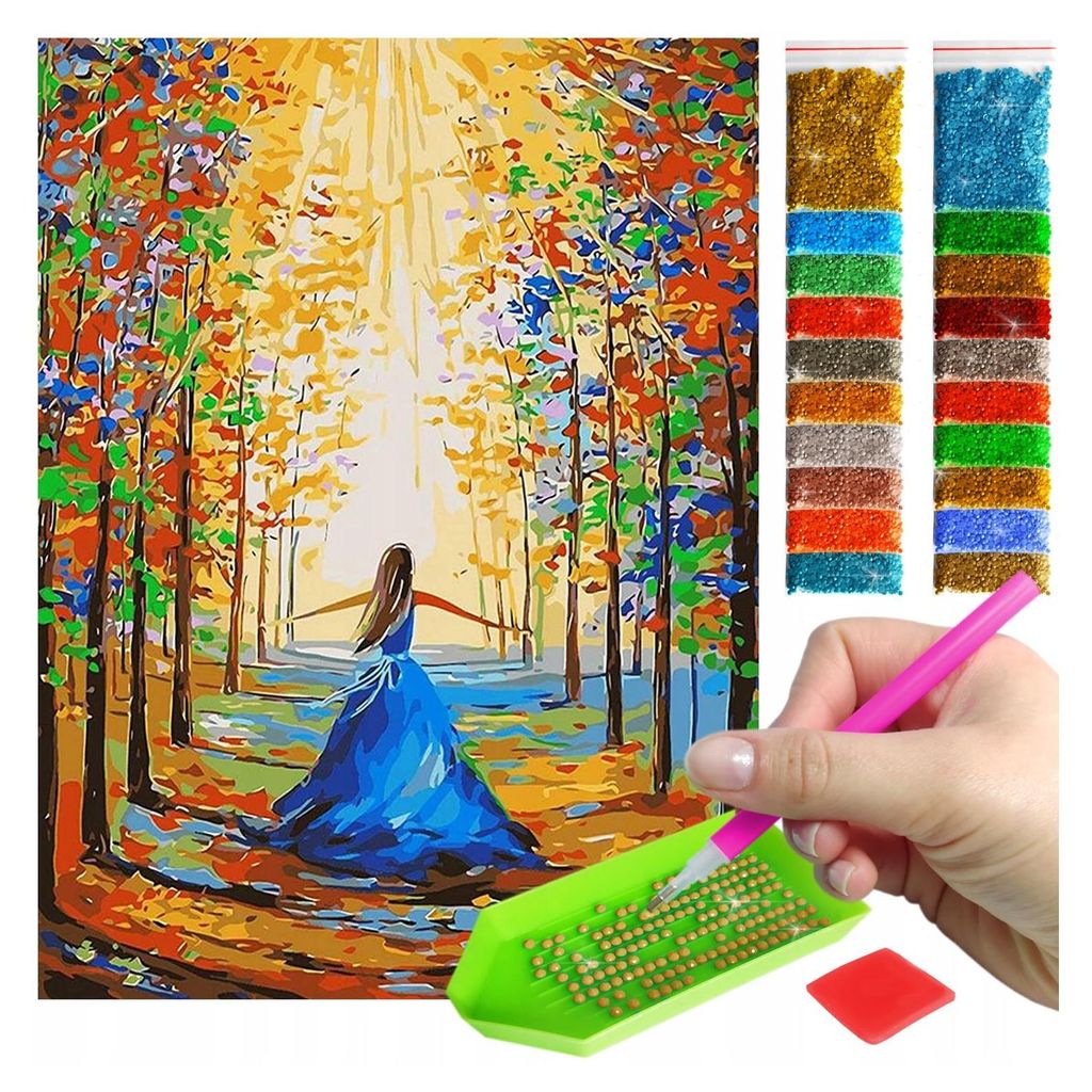 ARTULIO Diamond Painting Set - Frau in Herbstallee - 30x40 cm - 5D Diamant Painting Bilder, Diamond Painting Erwachsene