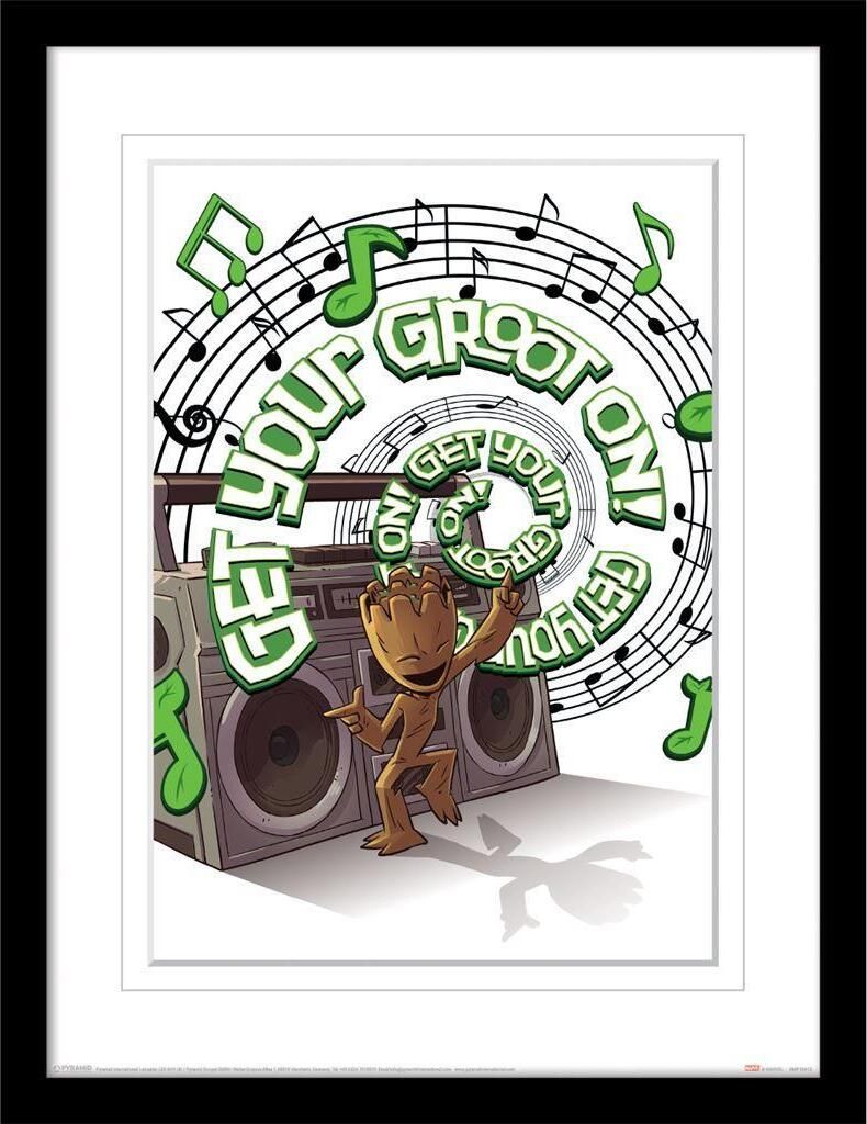 Guardians Of The Galaxy - bedruckt "Get Your Groot On", Gerahmt PM6307 (40 cm x 30 cm) (Weiß/Schwarz/Grün)
