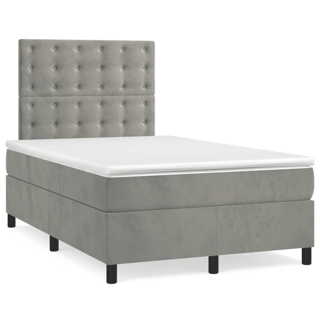 vidaXL Boxspringbett mit Matratze Hellgrau 120x200 cm Samt Produktbild 