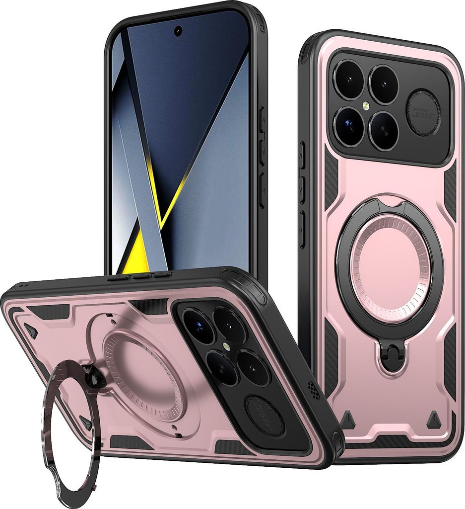 Dual Layer Hülle für Xiaomi Poco F8 Ultra/Redmi K90 Pro Max mit Ring Ständer Magnetisch Stoßfest Handyhülle Roségold