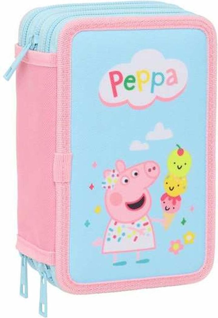 Dreifaches Federmäppchen Peppa Pig Blau 12,5 x 19,5 x 5,5 cm 37 Stücke