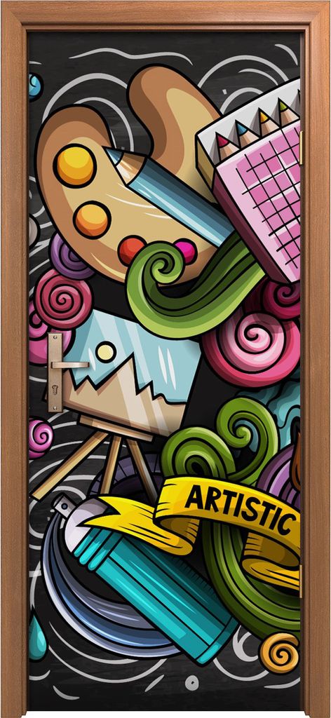 Türposter 80x200 cm Türaufkleber Türtapete Türfolie Klebefolie Gekritzel der bildenden Kunst Cartoon