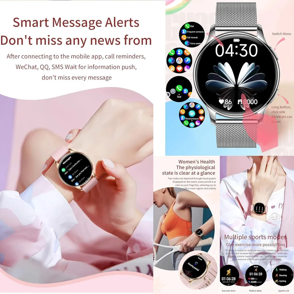 Smartwatch Donna LIGE 2026 Con AMOLED 1,32″ – Chiamate Bluetooth, 120+ Sport, IP68, 2 Caricatori E 2 Cinturini Inclusi, Monitoraggio Sonno E Ciclo Mestruale, Compatibile Android/iOS