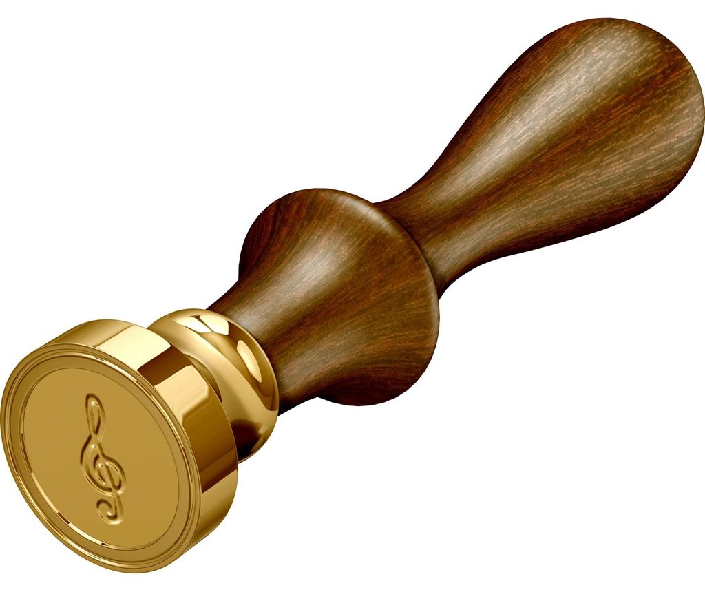 Rubinato Messingsiegel mit Holzgriff Notenschlüssel Ø20 mm, Größe 9,5 cm