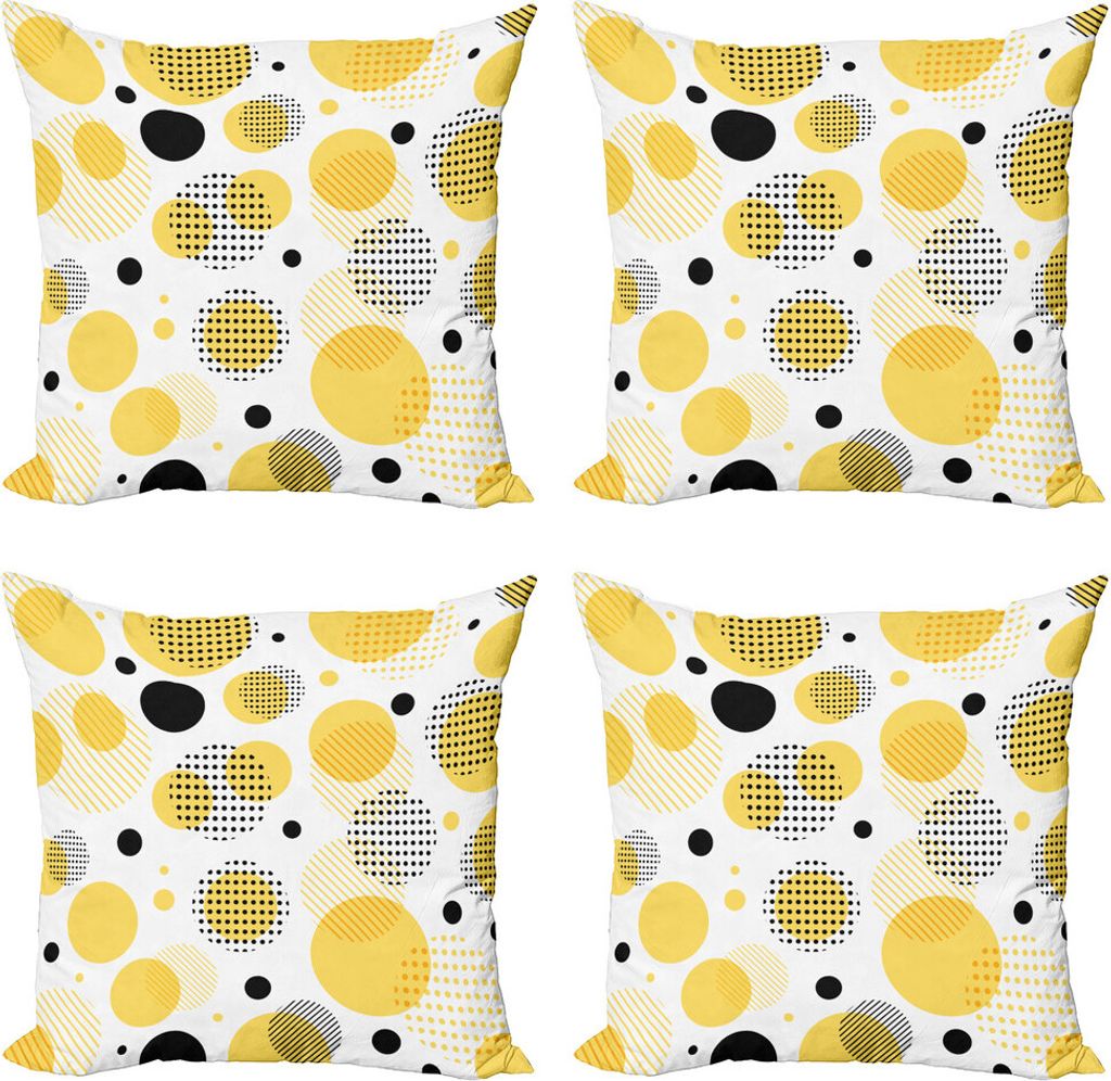 ABAKUHAUS Gelbe Punkte Kissenbezug Set (4 Stück), Serien Spots Kunst, Moderner Doppelseitiger Digitaldruck, 45 cm x 45 cm, Mustard Koksgraue