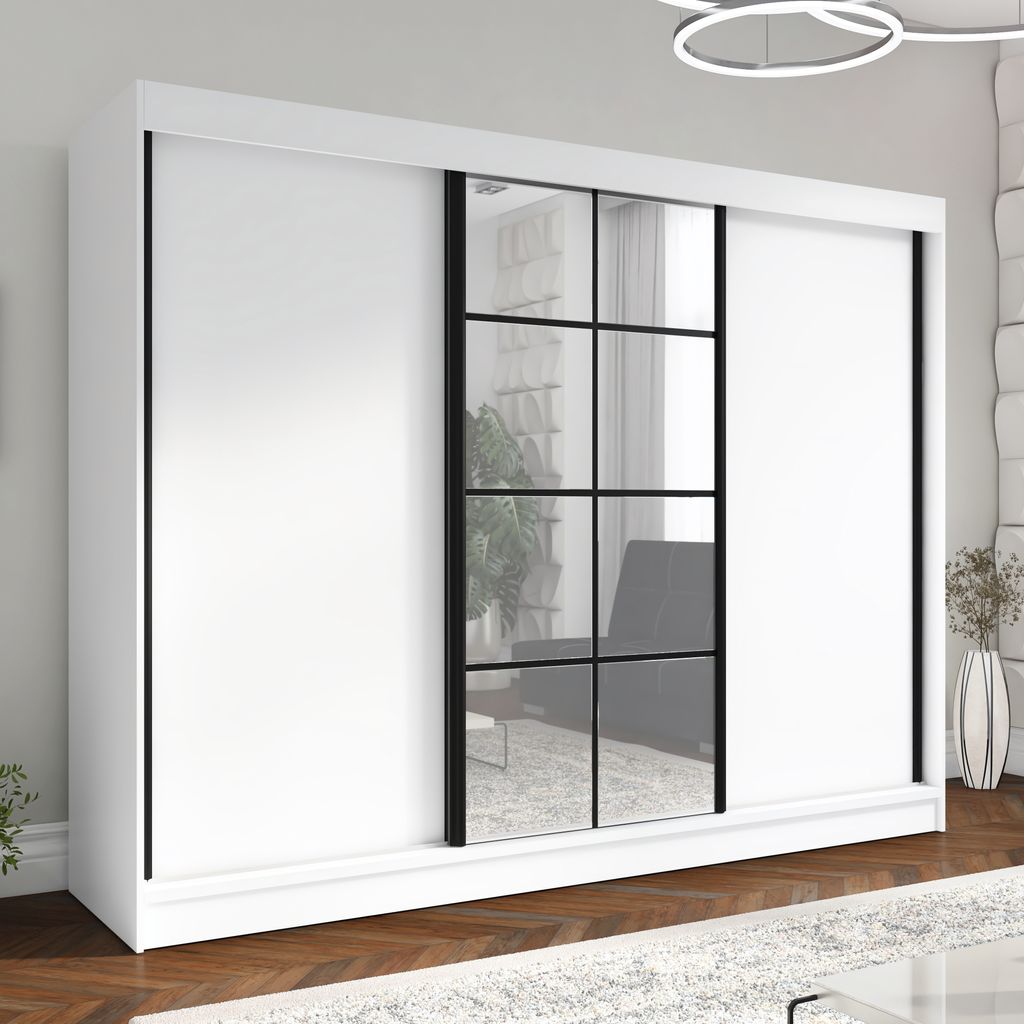 ORAVELLE 200 Weiß cm 3-türiger Kleiderschrank mit Spiegel, Produktbild 