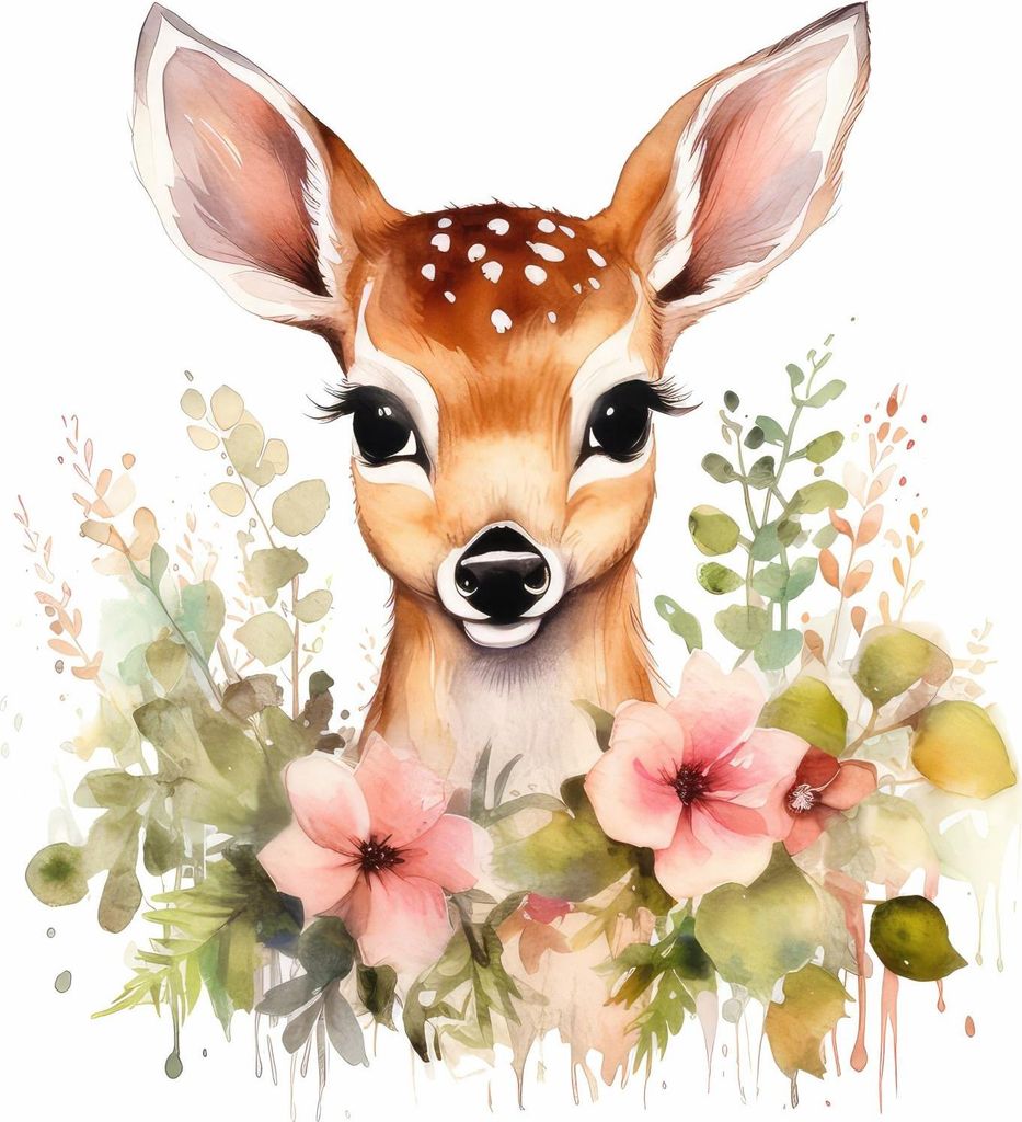 250 Wandtattoo Reh mit Blumen - Größe 500 x 500 mm