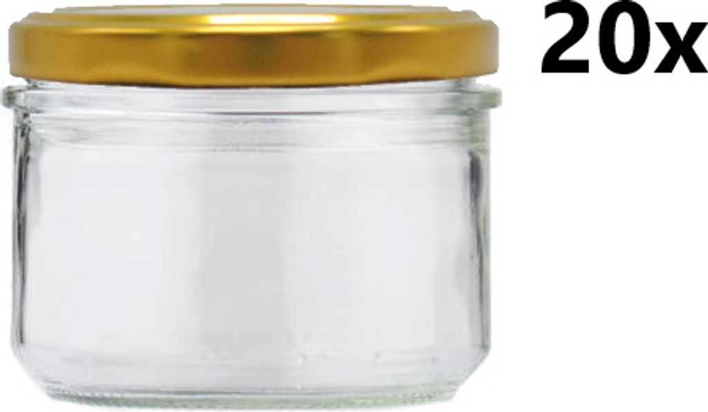 Einmachgläser 262 ml VERRINE STURZ / GERADE klar/transparent 20 Stück INKLUSIVE GOLDDECKEL, Anzahl der Teile in der Packung: 20