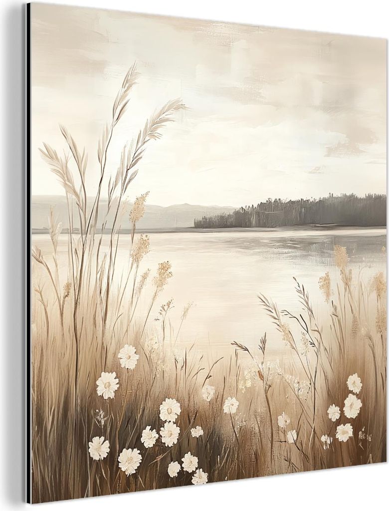 MuchoWow Wanddekoration Metall Metallbild Wandkunst 90x90 cm See - Wasser - Natur - Beige MuchoWow Aluminium Gemälde - Dekoration - Industrial - M...