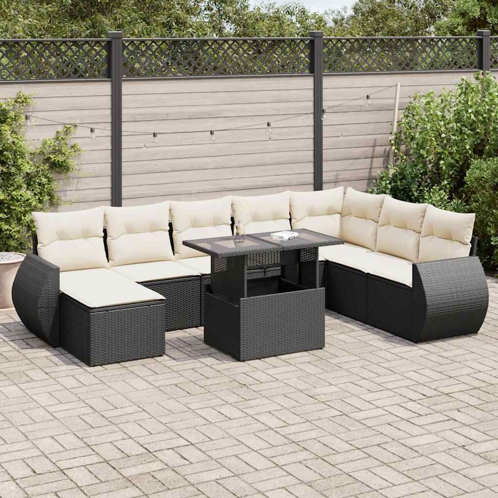 Maison Exclusive - 9-tlg. Garten-Sofagarnitur mit Kissen Schwarz Poly Rattan