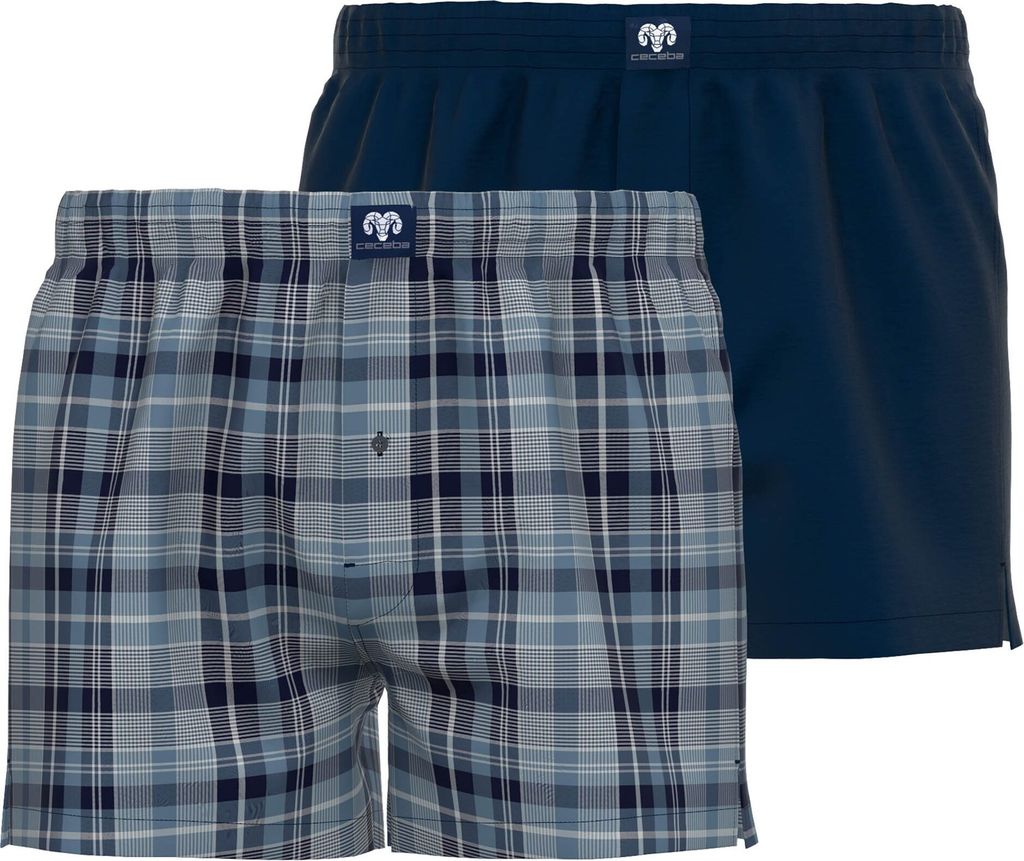 CECEBA Herren Web-Boxershorts, 2er Pack - Unterwäsche, Unterhose, Baumwolle, Logo, Karo, einfarbig Blau 6XL