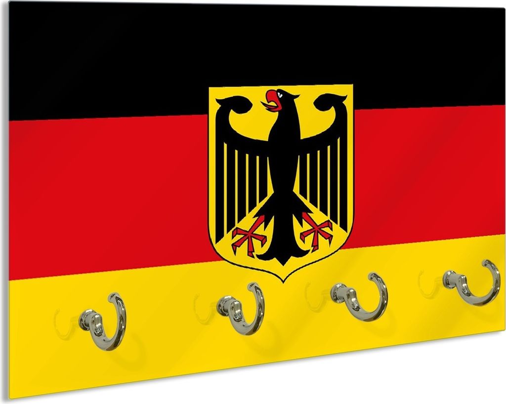 Wallario Handtuchhalter aus Glas, Motiv: Deutsche Flagge mit Wappen, 30 x 20 cm mit 4 Haken