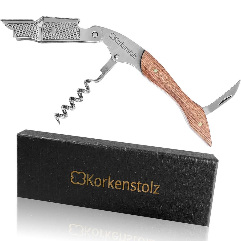 Korkenzieher Kellnermesser mit Holzgriff Flaschenöffner Produktbild 