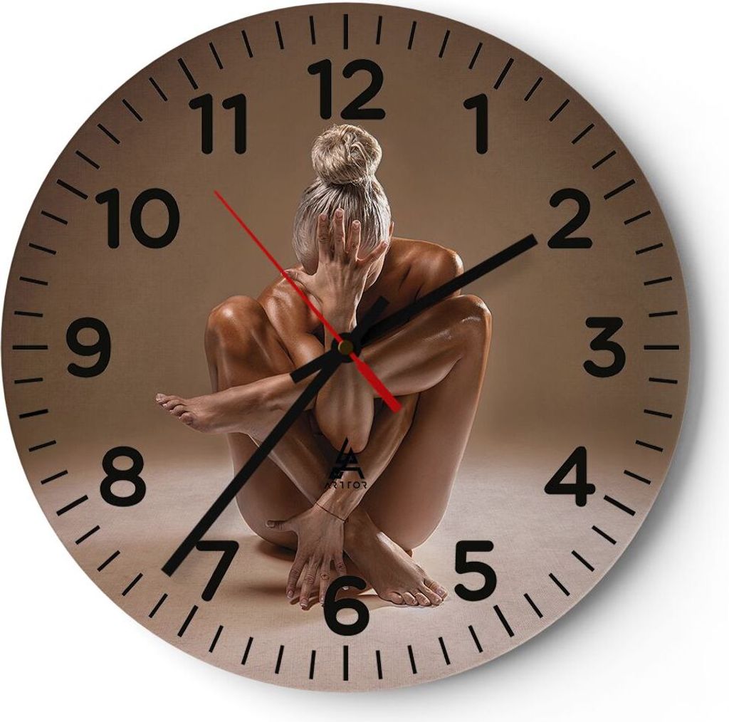 Wanduhr - Rund - Glasuhr - Nackt Frau Figur - 40x40cm - Schleichendes Uhrwerk - Lautlos - zum Aufhängen bereit - Dekoration Modern - Wanddekoratio...