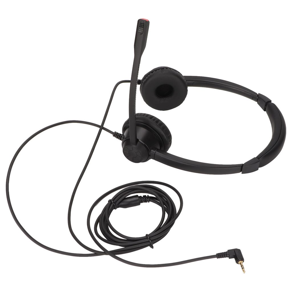 A black headset with a microphone is shown against a white background.