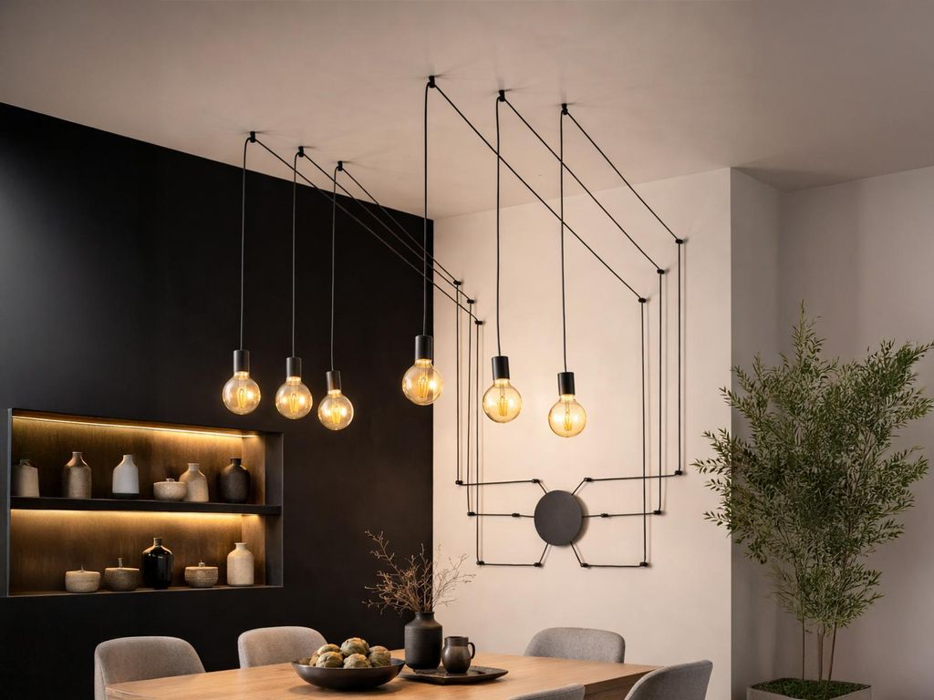 Außergewöhnliche Pendelleuchte 6-flammig Schwarz - Designerlampe für Wandmontage