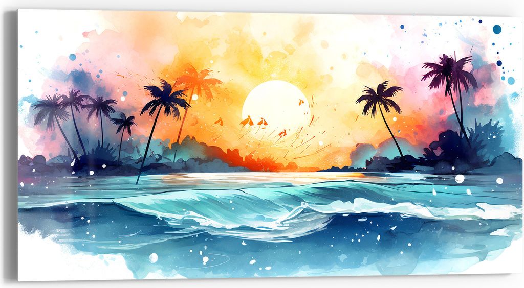 DEQOART Glasbild Echtglas 60x30 cm 'Strand der Farbträume' Wandbild Bild modern Deko