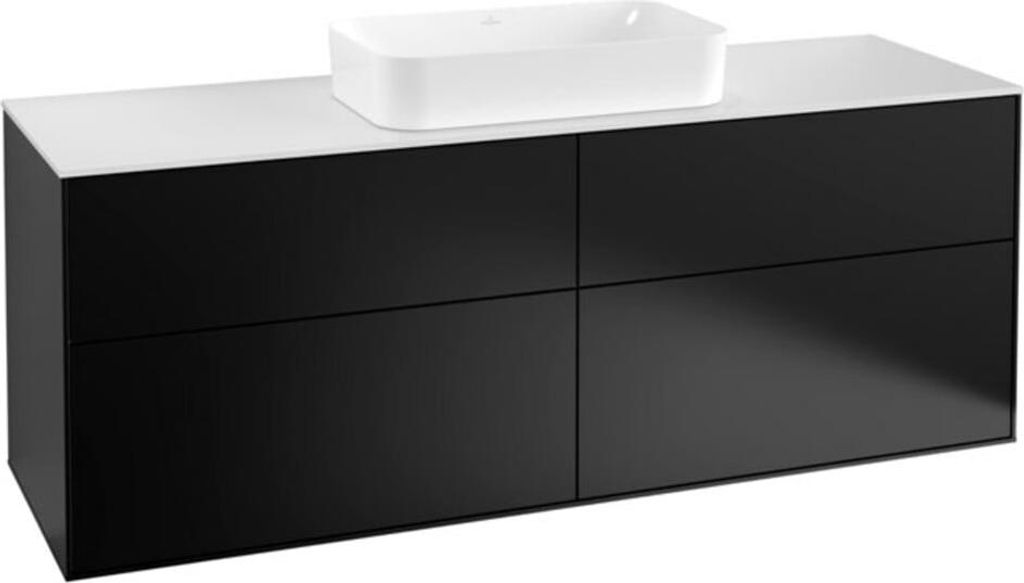 Villeroy & Boch Finion Waschtischunterschrank, 4 Auszüge, mit integrierter Beleuchtung, mit Hahnloch, 1600x603x501mm, Glass White Matt, G32100PD