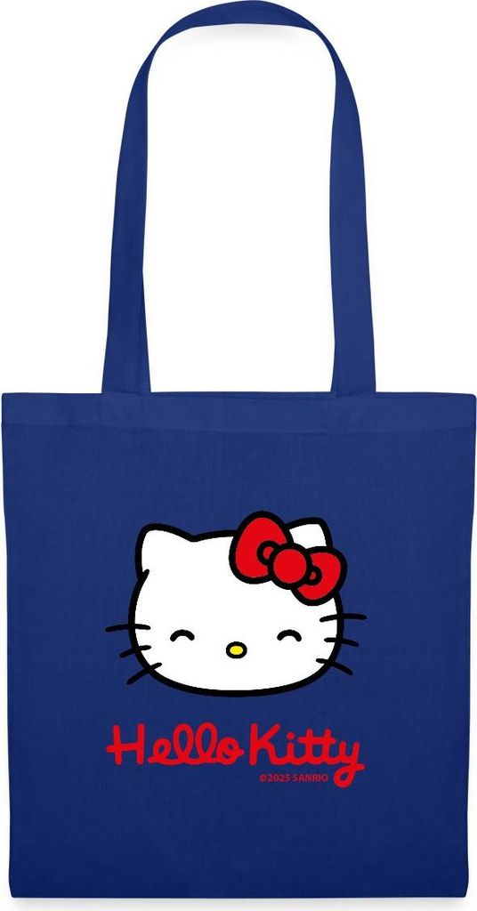 Spreadshirt Hello Kitty Lächelnd Mit Schriftzug Stoffbeutel, One size, Royalblau