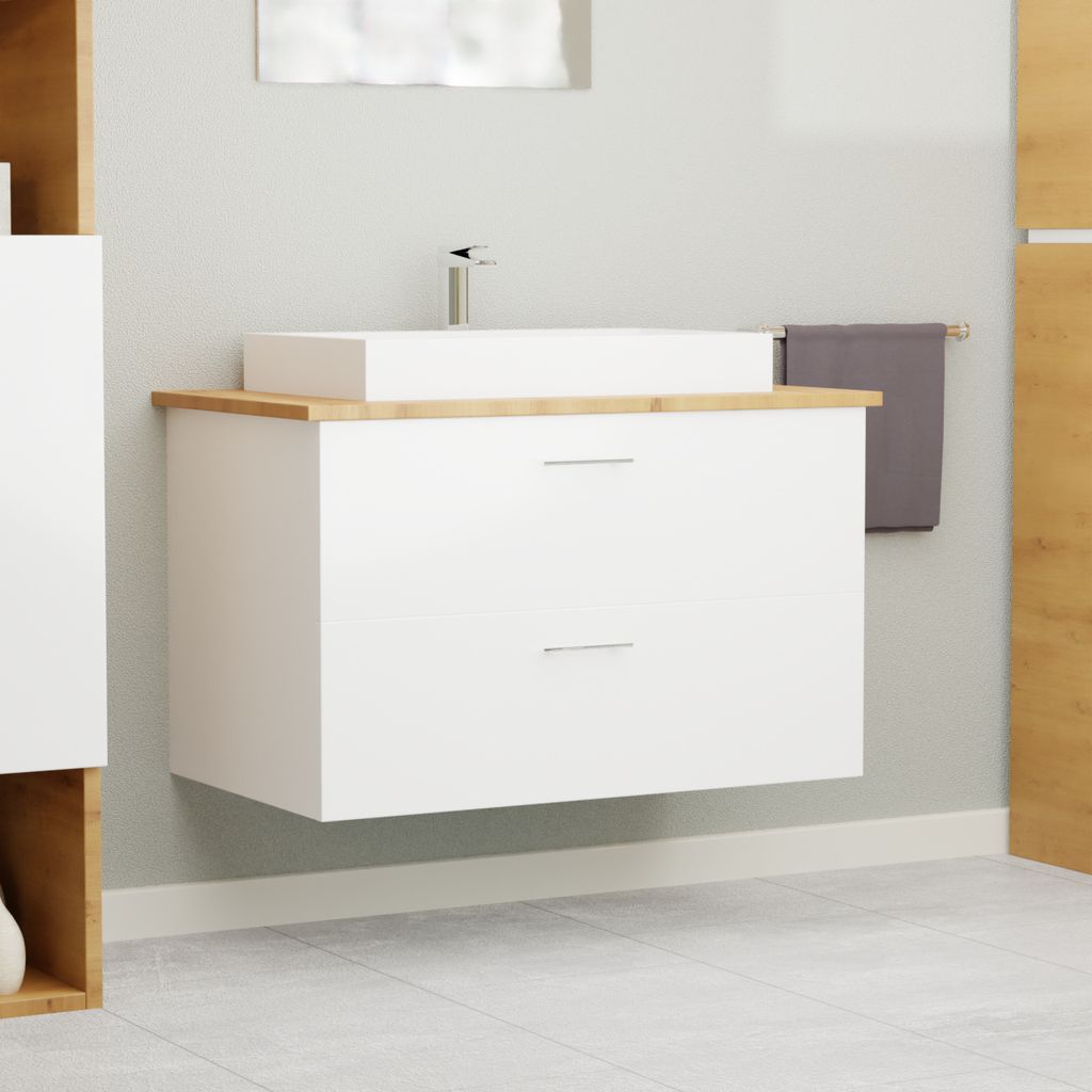 Garlivo Waschbeckenunterschrank GLA-80 Weiss mit Schubladen, Badezimmer Waschtischunterschrank hängend , Breite 80 cm, Soft-Close, Push-to-Open/ T...