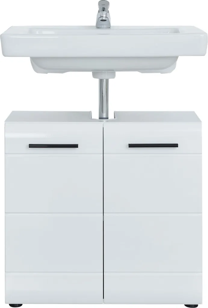 Meuble sous lavabo blanc laqué pour rangement salle de bain - 6