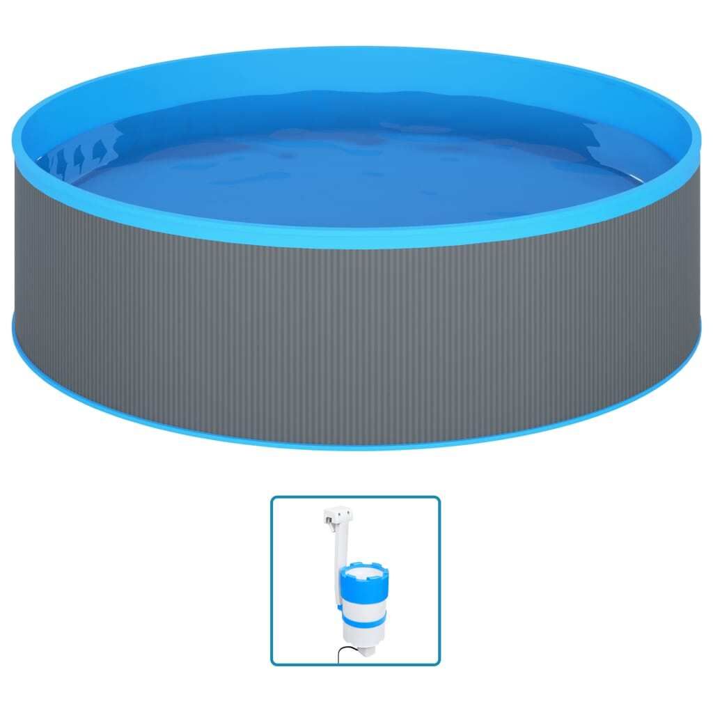 vidaXL Planschbecken mit Einhängeskimmer und Pumpe 350x90 cm Grau