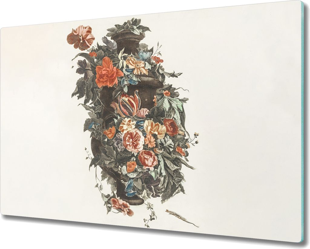 Coloray Hackbrett Kochplattenabdeckung Herdabdeckplatte 80x52 cm Schneidebrett Küchenbrett - Vase Blumen Pflanzen