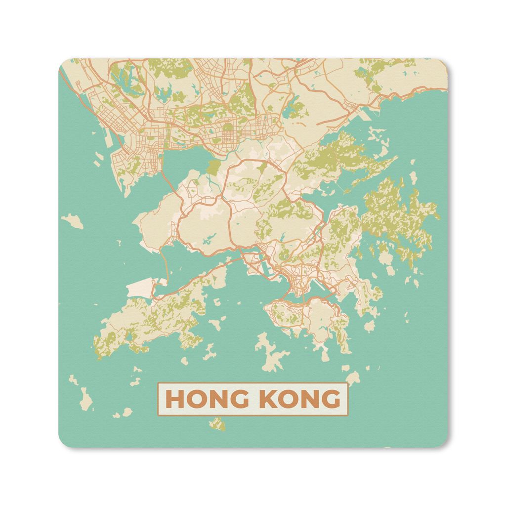 MuchoWow Mauspad Mousepad Karte - Hongkong - Stadtplan - Vintage - Karte 20x20 cm - Mousepads - Maus Mat - Pad - Mausunterlage - Desk Mat - Burea...
