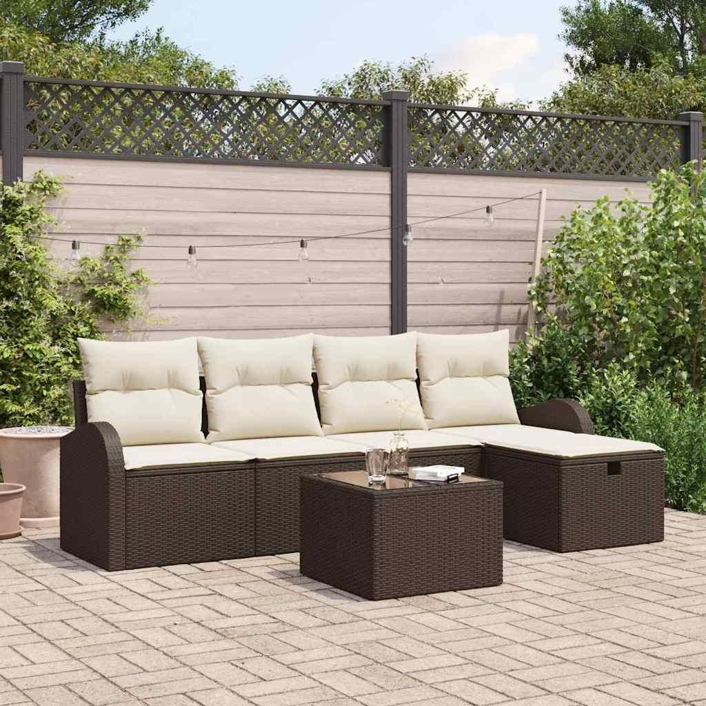 "Rabatt" Garten-Sofa-Set - Balkonmöbel/Terrassenmöbel - mit Kissen mit Speicher - 6 pcs Braun Poly Rattan - Lounge-Dining set CC13241