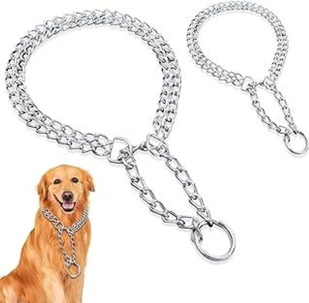 Collare a catena Martingale anti-tiro regolabile 48-55 cm per cani di taglia media e grande, collare per cani in metallo a doppia catena, set da 2 per l'addestramento dei cani e le passeggiate
