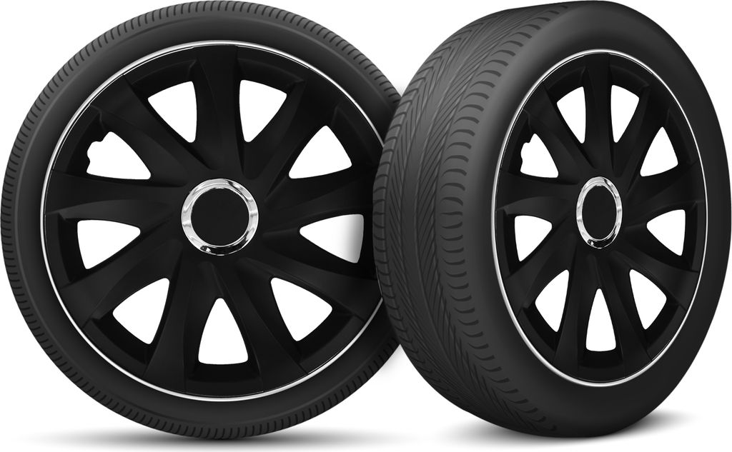 Auto Radkappen Radzierblenden 4er Set passend für alle Stahlfelgen - einstellbarer Sicherungsring - 14 Zoll - Glanzlos Schwarz