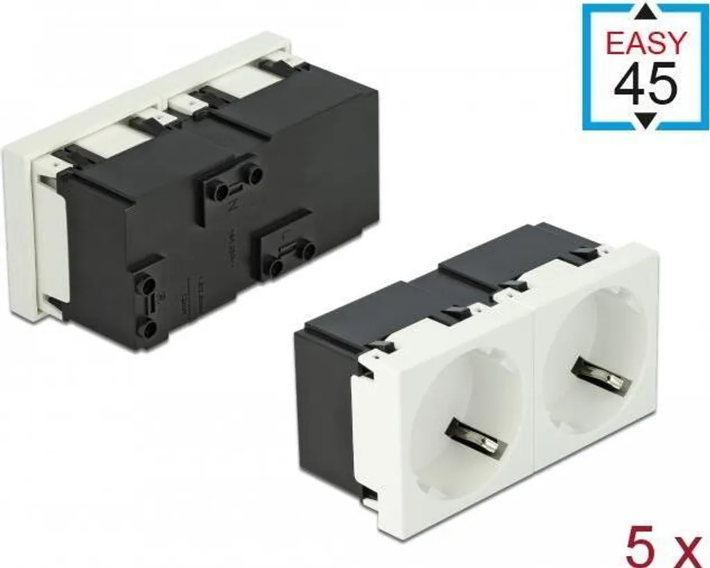 Delock Easy 45 Prise Double 2P Type F avec Obturateur Blanc RAL 9003