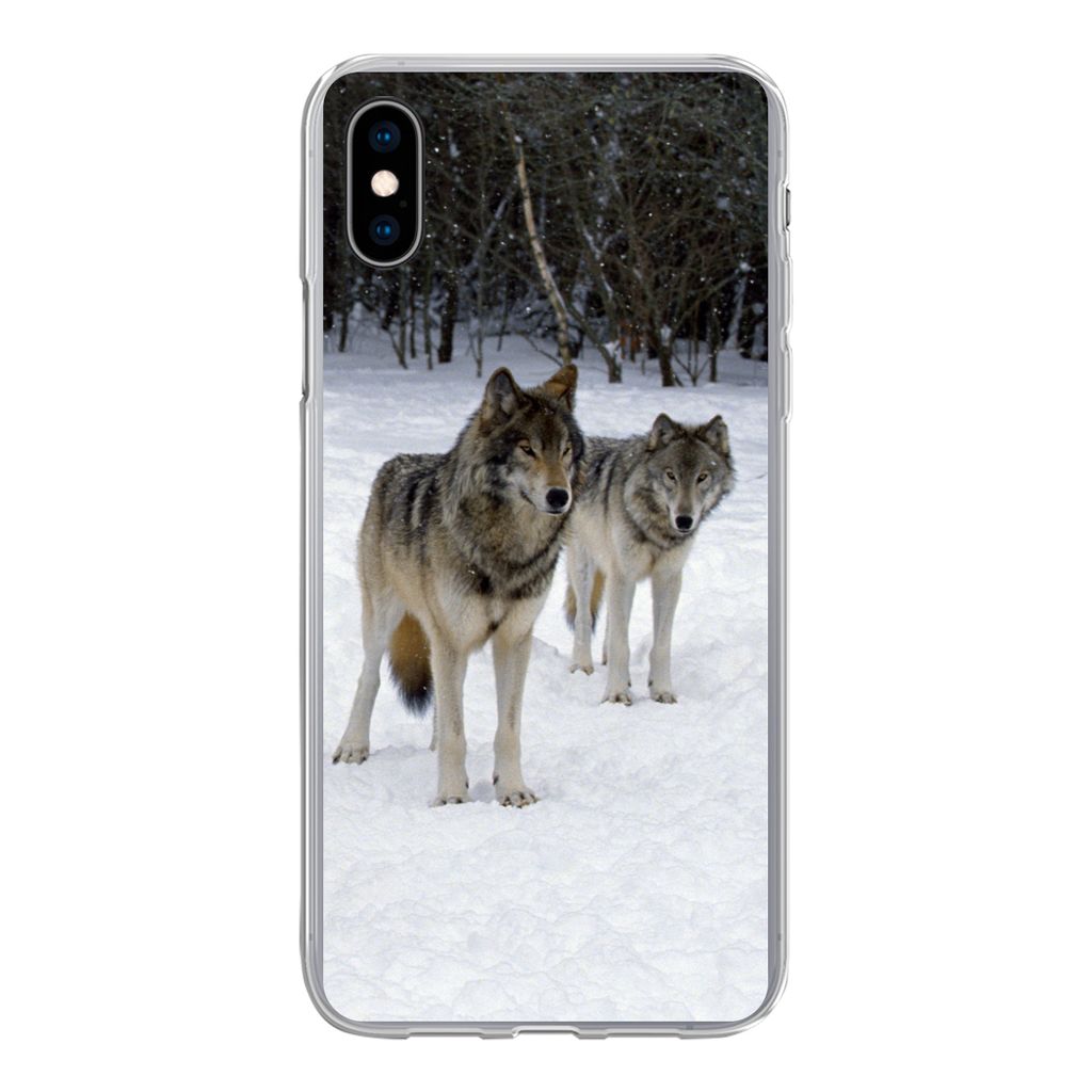 MuchoWow Handyhülle Schutzhülle Hülle für iPhone Xs Wolf - Schnee - Kanada Silikon Softcase Handy Hülle - Handytasche