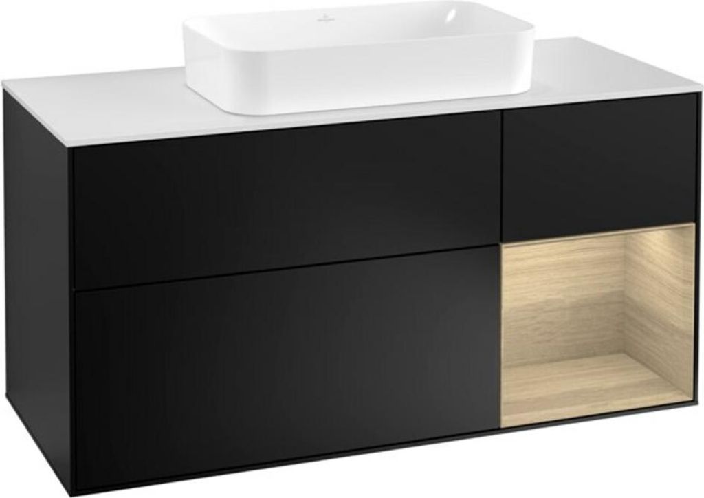 V&B Waschtischunterschrank Wandbeleuchtung Finion 120cm, Pl w m, Reg re Oa ven, bla m Lac