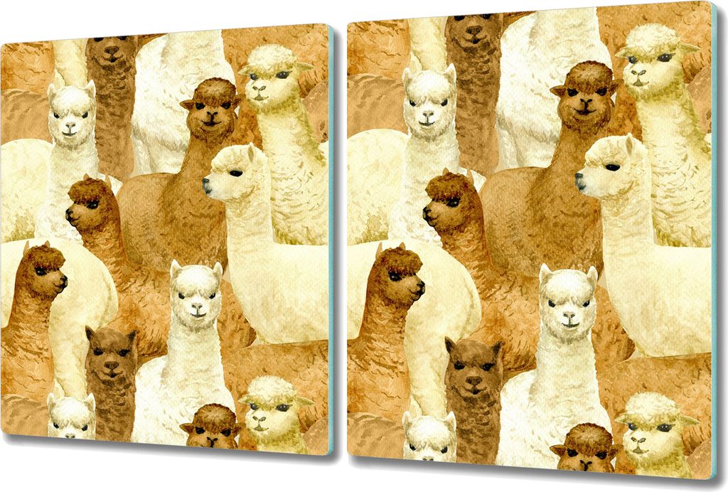 Glas Schneidebrett Herdabdeckplatten Schneideplatten - 2x 40x52 cm - Alpaka Tiere