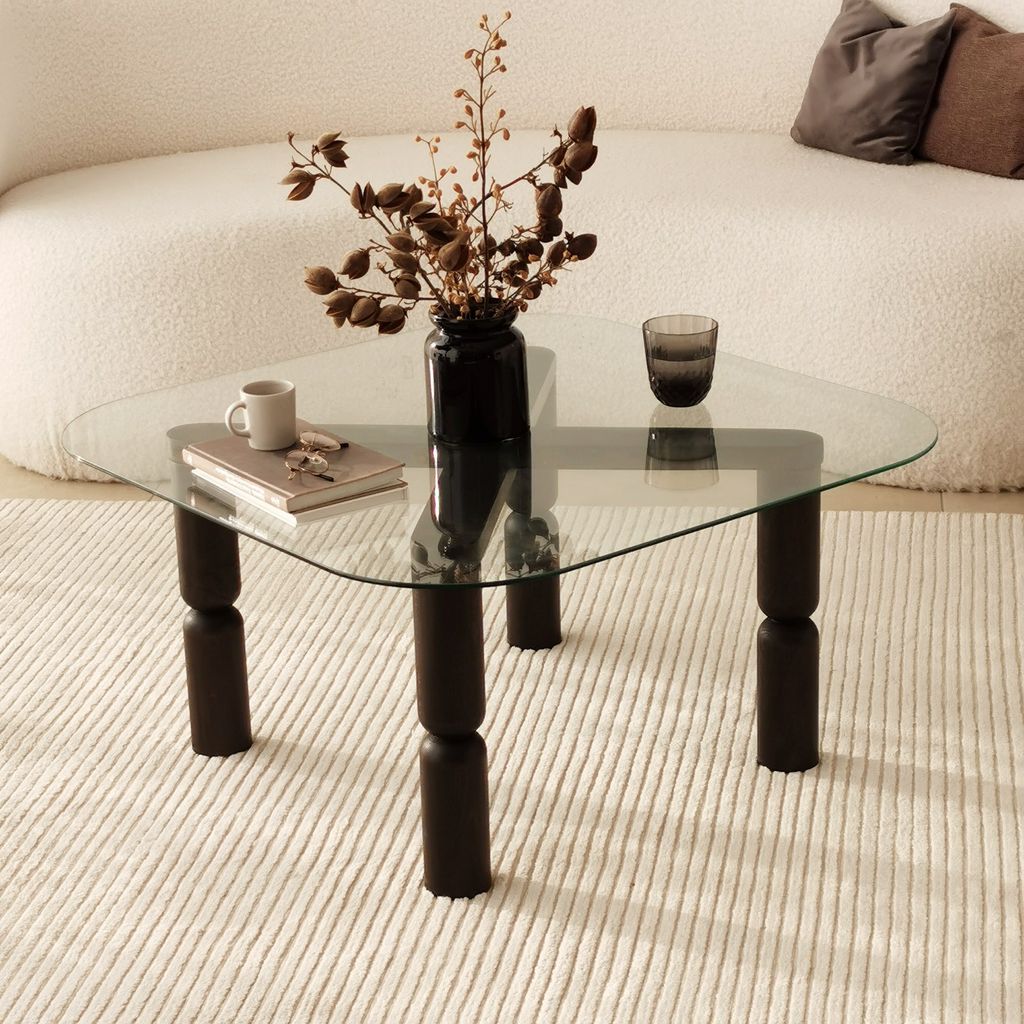 Skye Decor, Kei - Anthracite, Couchtisch, Anthrazit, 100 % gehärtetes Glas, 80 x 80 x 40 cm