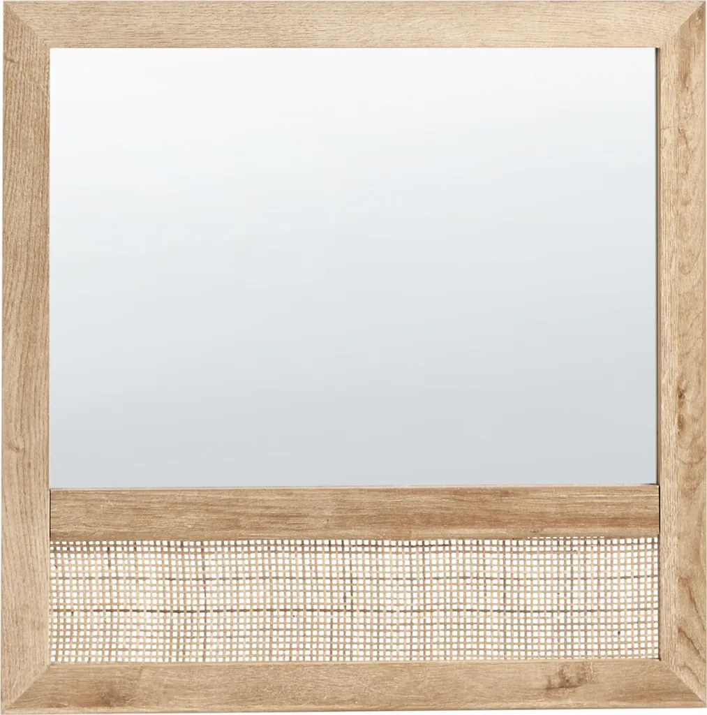 Miroir décoratif en rotin naturel 60 cm bois clair pour salon nordique