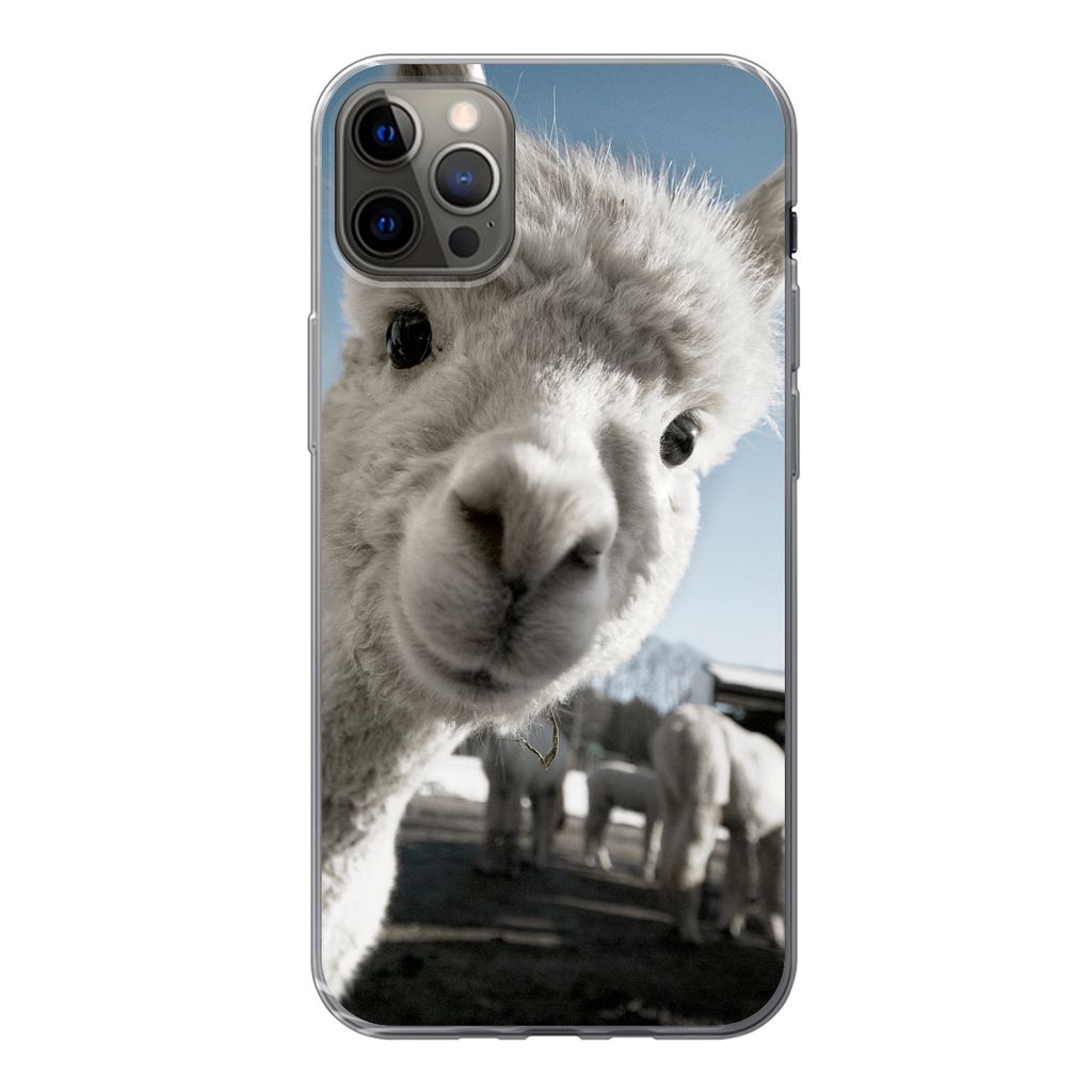MuchoWow Handyhülle Schutzhülle Hülle für iPhone 13 Pro Max Alpaka - Weiß - Tier Silikon Softcase Handy Hülle - Mobiltelefon