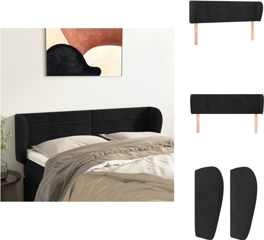 vidaXL Kopfteil mit Ohren Schwarz 147x23x78/88 cm Samt - Kopf- & Fußenden
