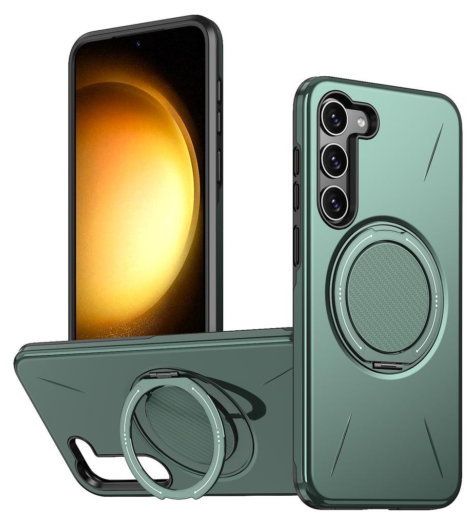 Magnetisch Hülle für Samsung Galaxy S23+, Stoßfeste Weich TPU und Hard PC Schutzhülle mit Ringhalter Ständer Grün
