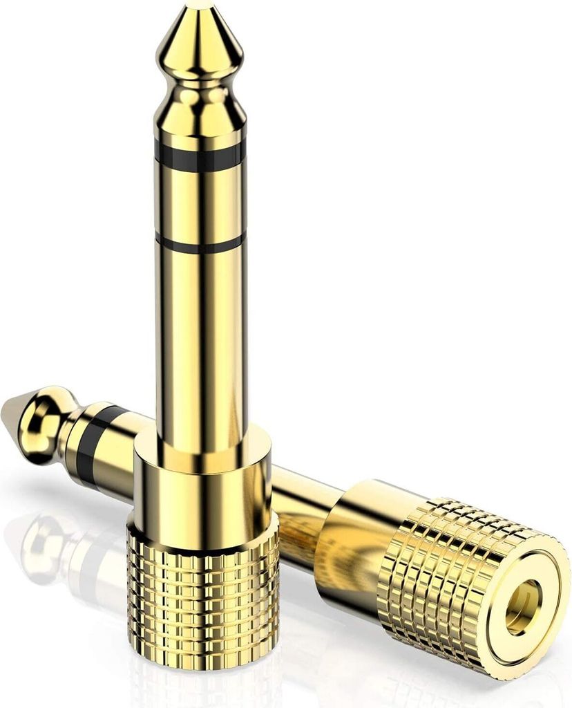 2 Stück Klinkenstecker Adapter 6.35mm Stecker auf 3.5mm Klinke Buchse Stereo Kopfhörer Adapter Vergoldet für Keyboard, Lautsprecher, Gitarre, Kl...