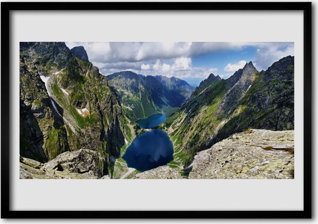 Bild 70x50 MDF-Rahmen Wandkunst Mountain Lake Tal Peaks